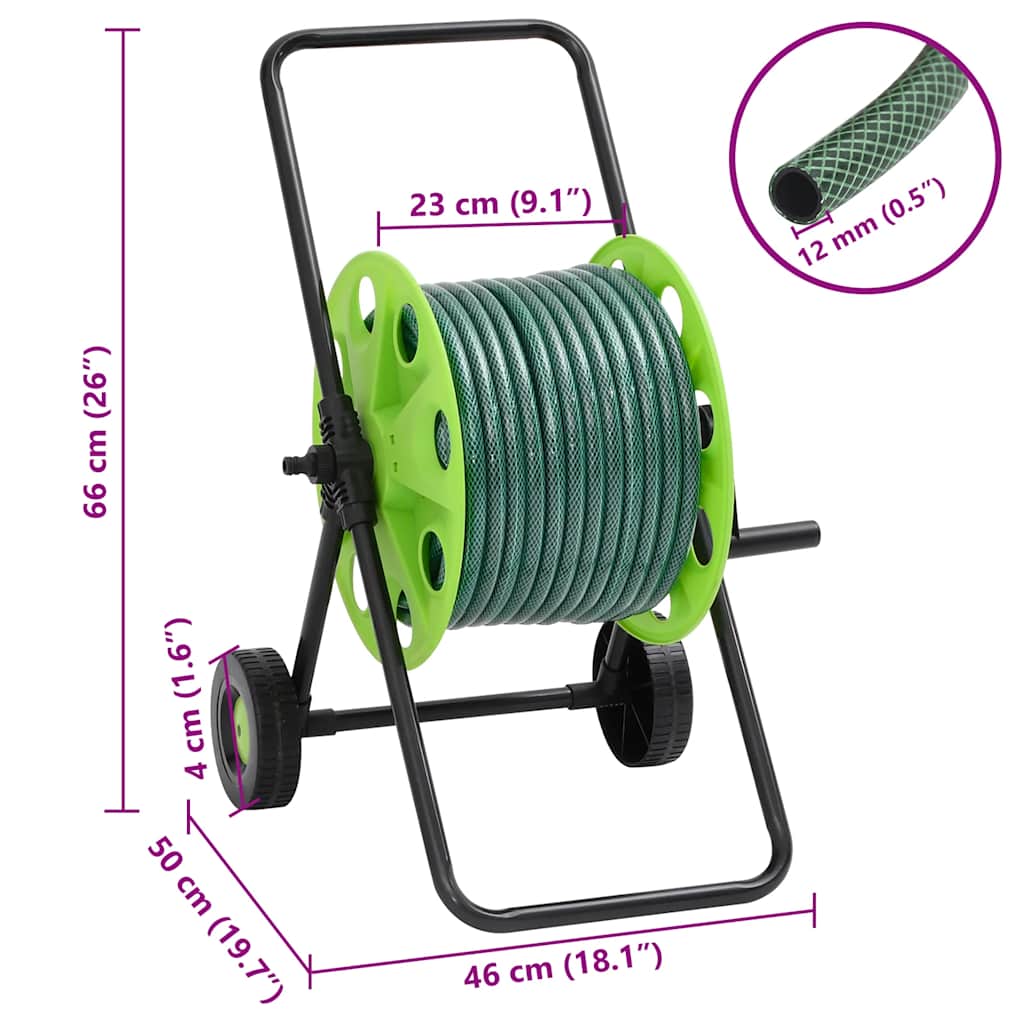 Green Hose Reel Cart with Hose Fitting Set 0.5" 30 m PVC