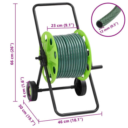 Green Hose Reel Cart with Hose Fitting Set 0.5" 30 m PVC