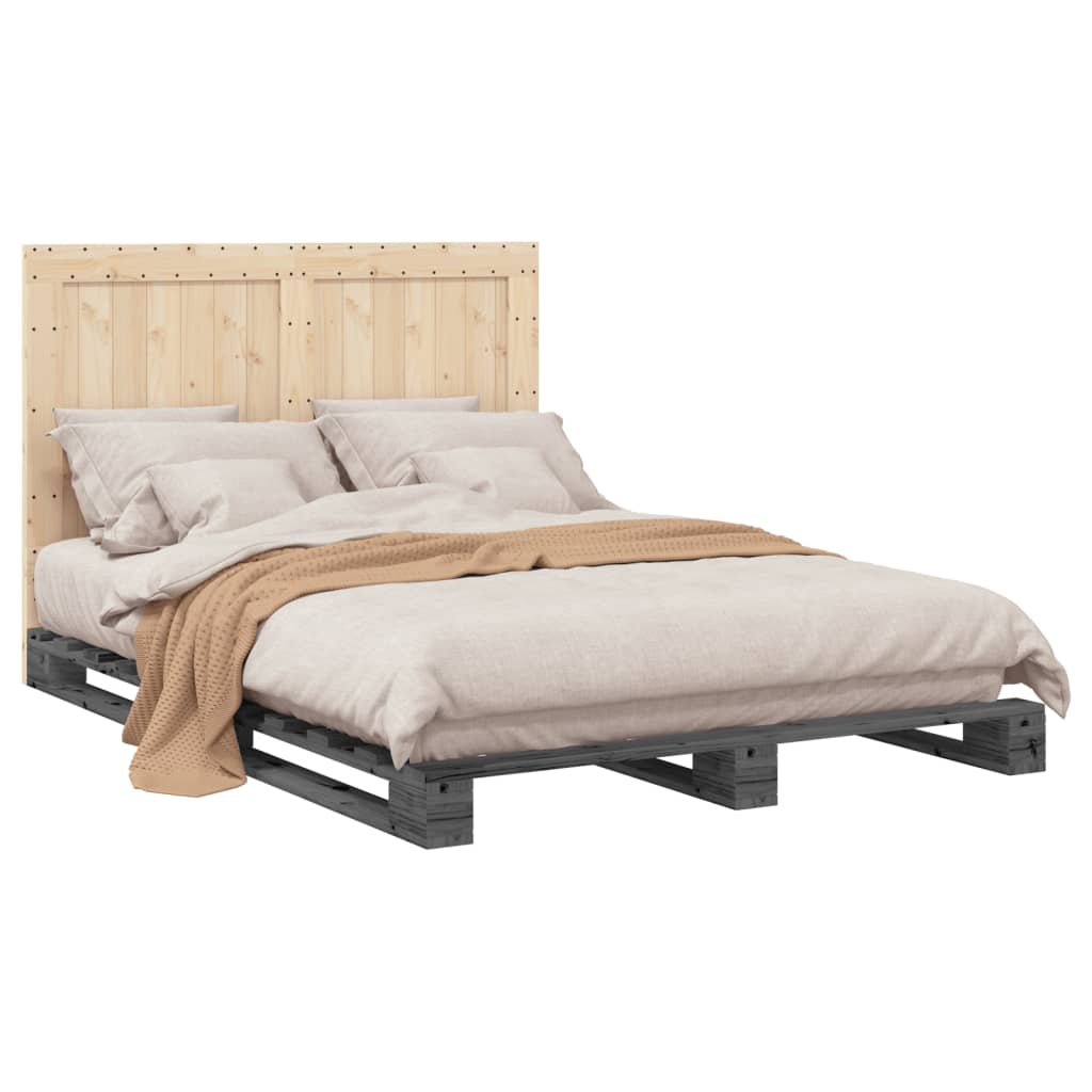 Bed Frame | Grey | Solid pinewood | 140 x 200 cm | Bed Frame