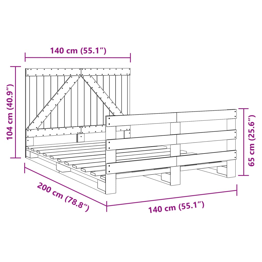 Bed Frame without Mattress with Headboard 140x200 cm Solid Wood