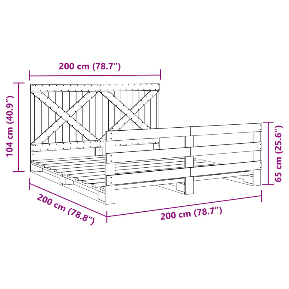 Bed Frame with Headboard 200x200 cm Solid Wood Pine