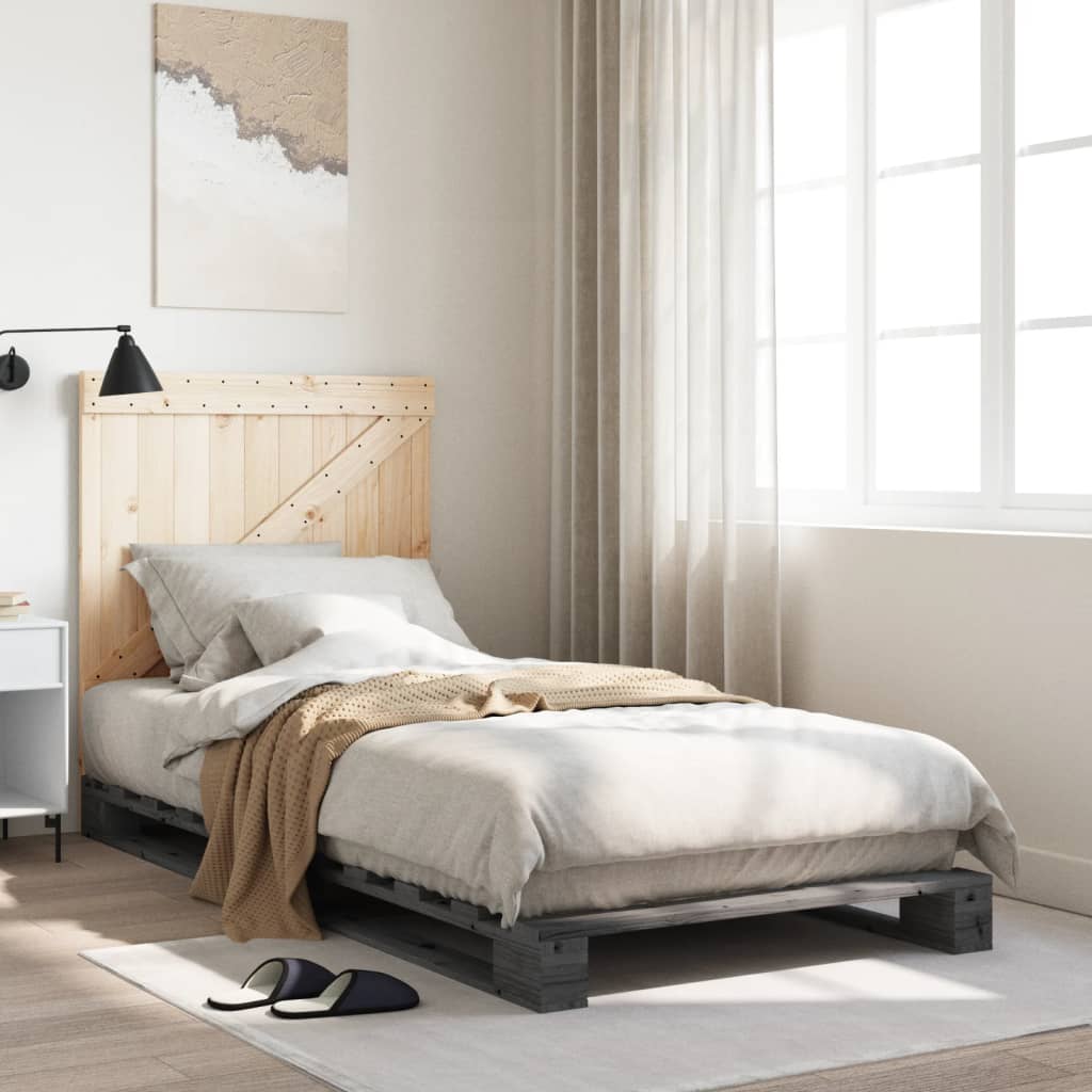 Bed Frame without Mattress  Grey 90x200 cm Solid Wood Pine