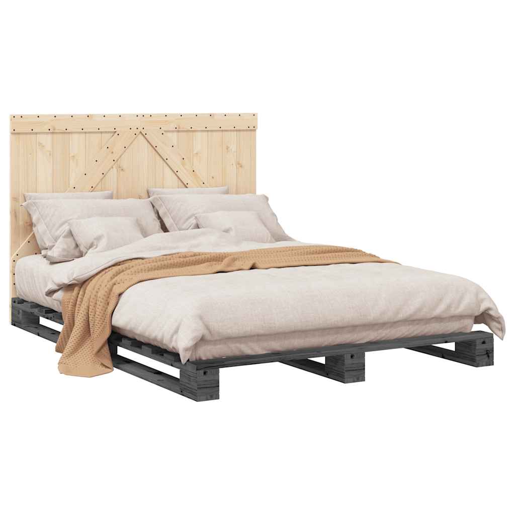 Bed Frame | Grey | Solid pinewood | Double | Durable | Bed Frame