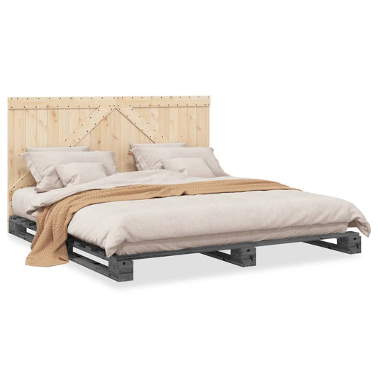 Bed Frame without Mattress  Grey 200x200 cm Solid Wood Pine