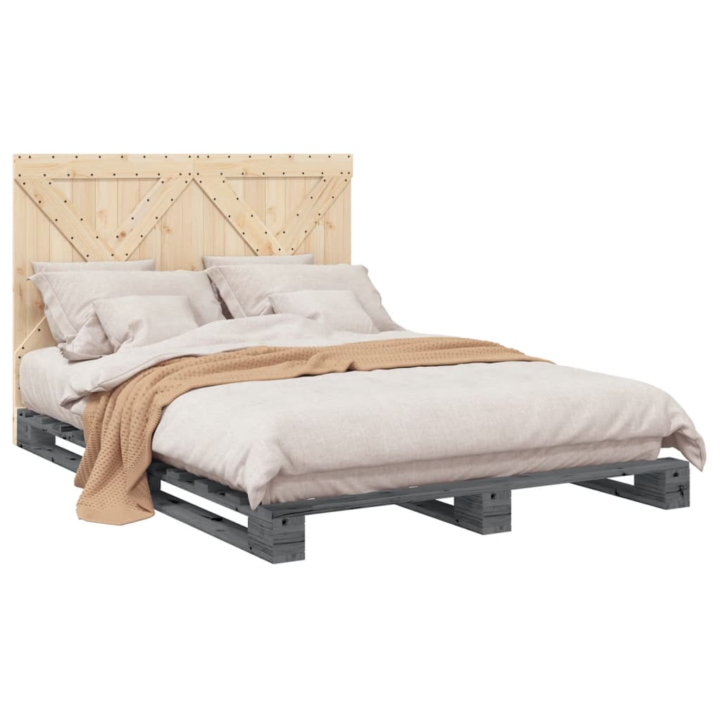 Bed Frame | Grey | Solid pine wood | Double | Sturdy | Bed Frame