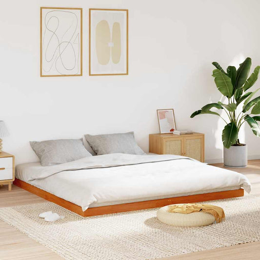 Bed Frame without Mattress Wax Brown 200x200 cm Solid Wood Pine