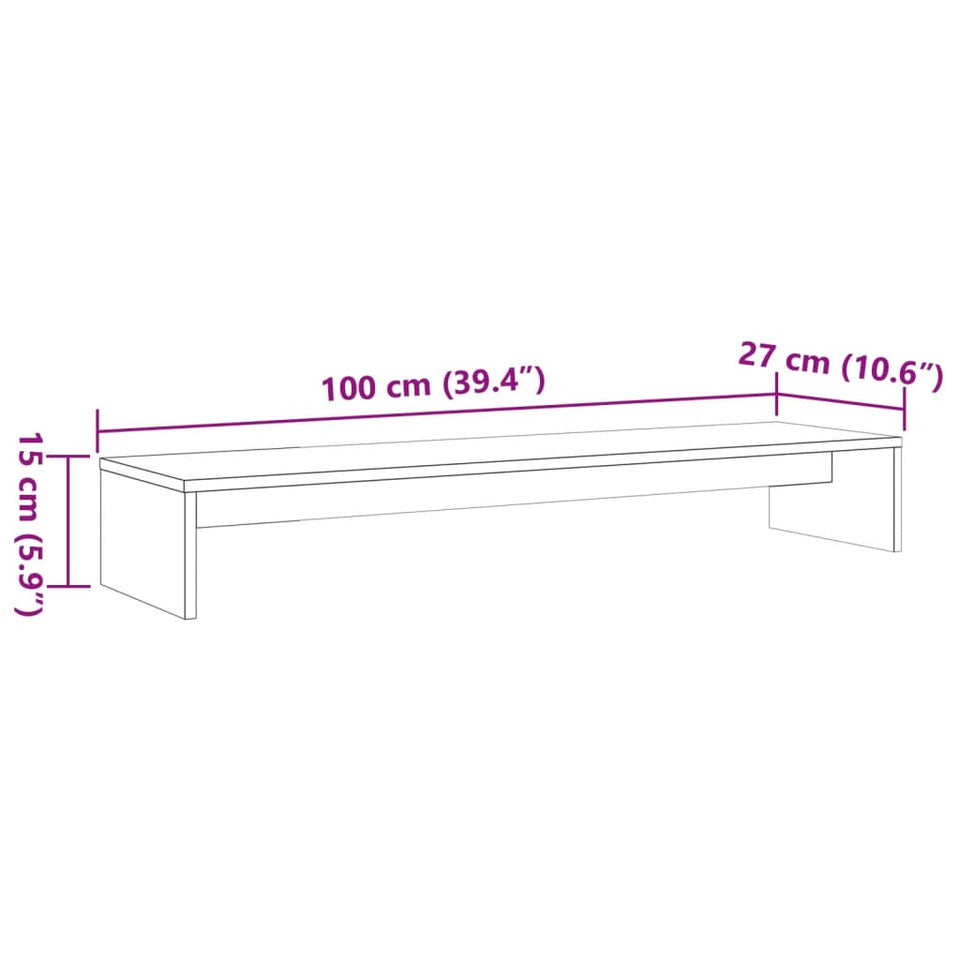 Monitor Stand Wax Brown 100x27x15 cm Solid Wood Pine