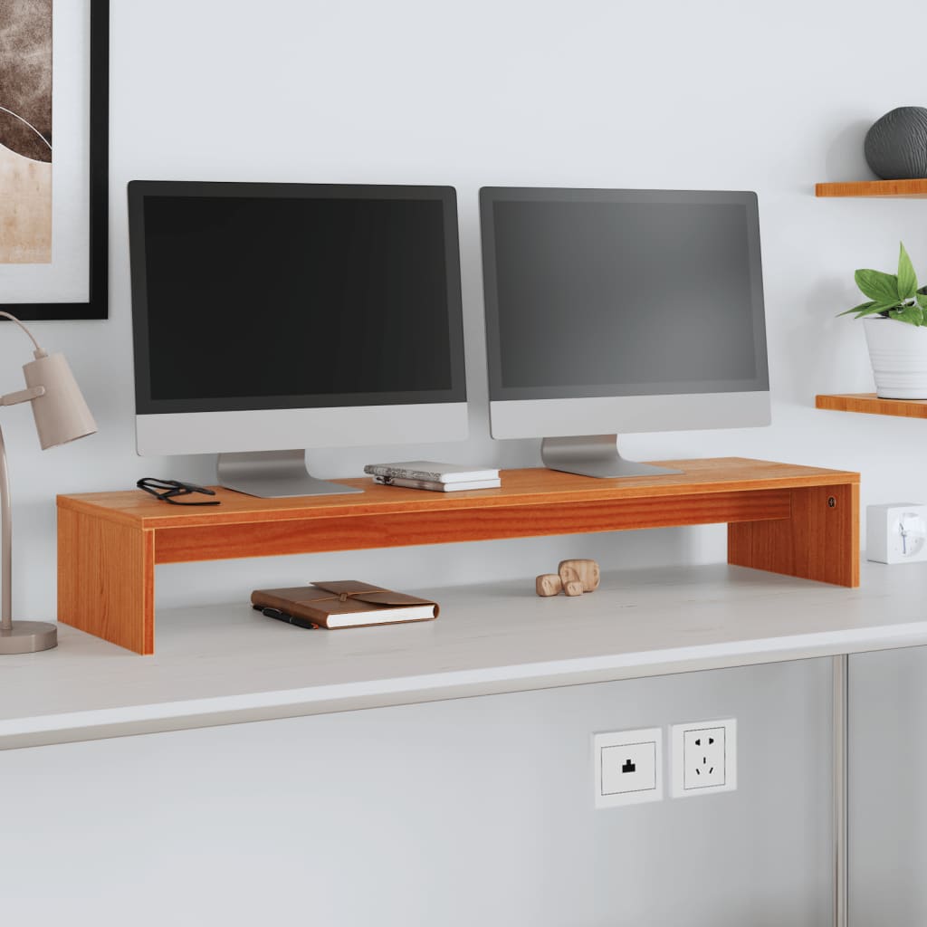 Monitor Stand Wax Brown 100x27x15 cm Solid Wood Pine