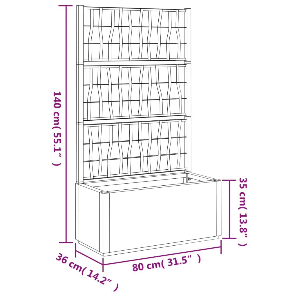 Garden Planter with Trellis White 31.5"x14.2"x55.1" PP
