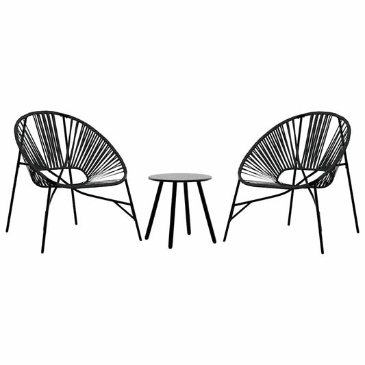 Garden Chair Set 3 pcs Black Poly Rattan