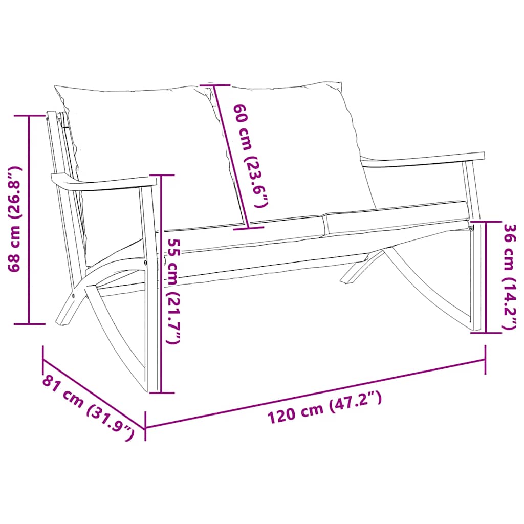 Patio Bench with Cushions 47.2" Black Steel