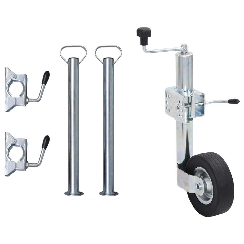 Trailer Jack Wheel 60 mm with 2 Support Tubes and 3 Split Clamps