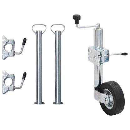 Trailer Jack Wheel 60 mm with 2 Support Tubes and 3 Split Clamps