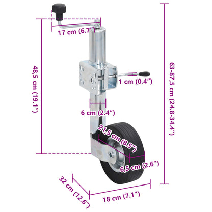 Trailer Jack Wheel 60 mm with 2 Support Tubes and 3 Split Clamps