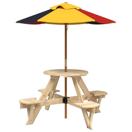 Picnic Table for 4 Kids with Umbrella Round Solid Wood Fir