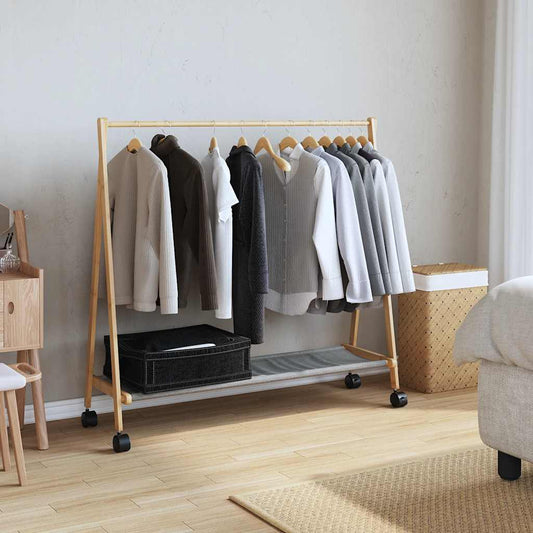 Clothes Rack with Shelves and Wheels 106x34x106.5 cm Bamboo