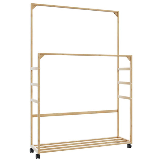 Clothes Rack with Shelves and Wheels 90x35x155 cm Bamboo