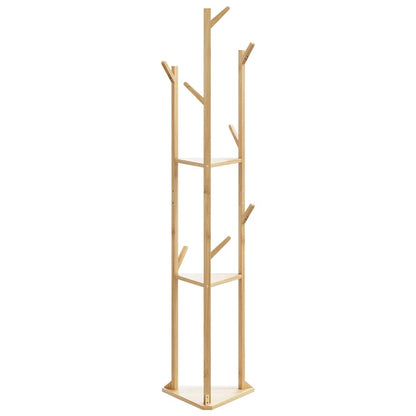 Coat Stand with Hooks and Shelves 39x33x166 cm Bamboo