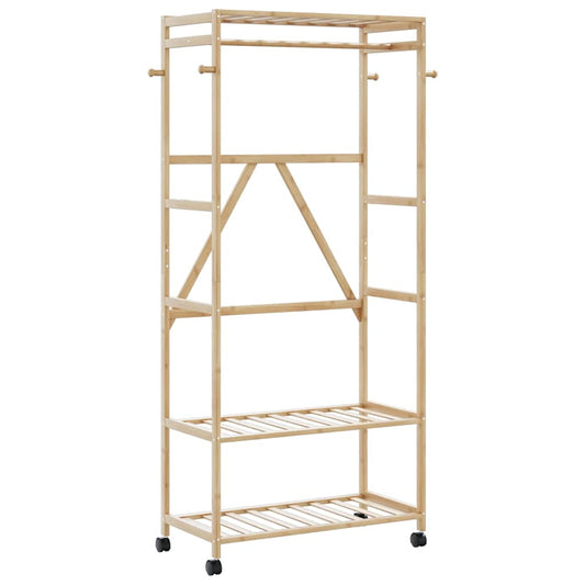 Clothes Rack with Shelves and Wheels 90x40x179.5 cm Bamboo