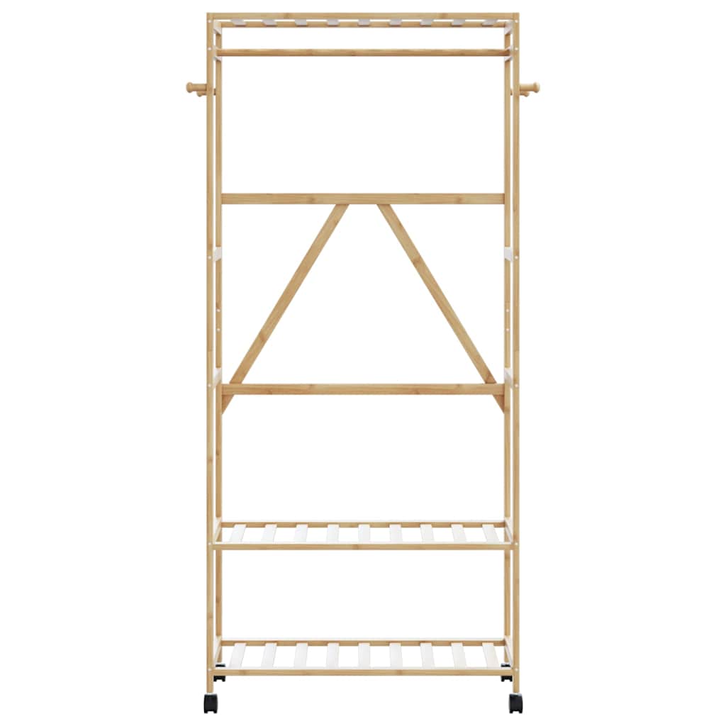 Clothes Rack with Shelves and Wheels 90x40x179.5 cm Bamboo