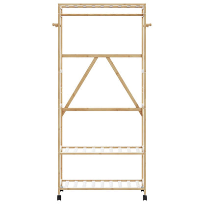 Clothes Rack with Shelves and Wheels 90x40x179.5 cm Bamboo
