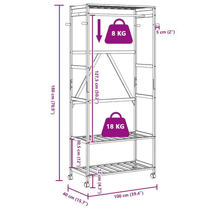 Clothes Rack with Shelves and Wheels 90x40x179.5 cm Bamboo