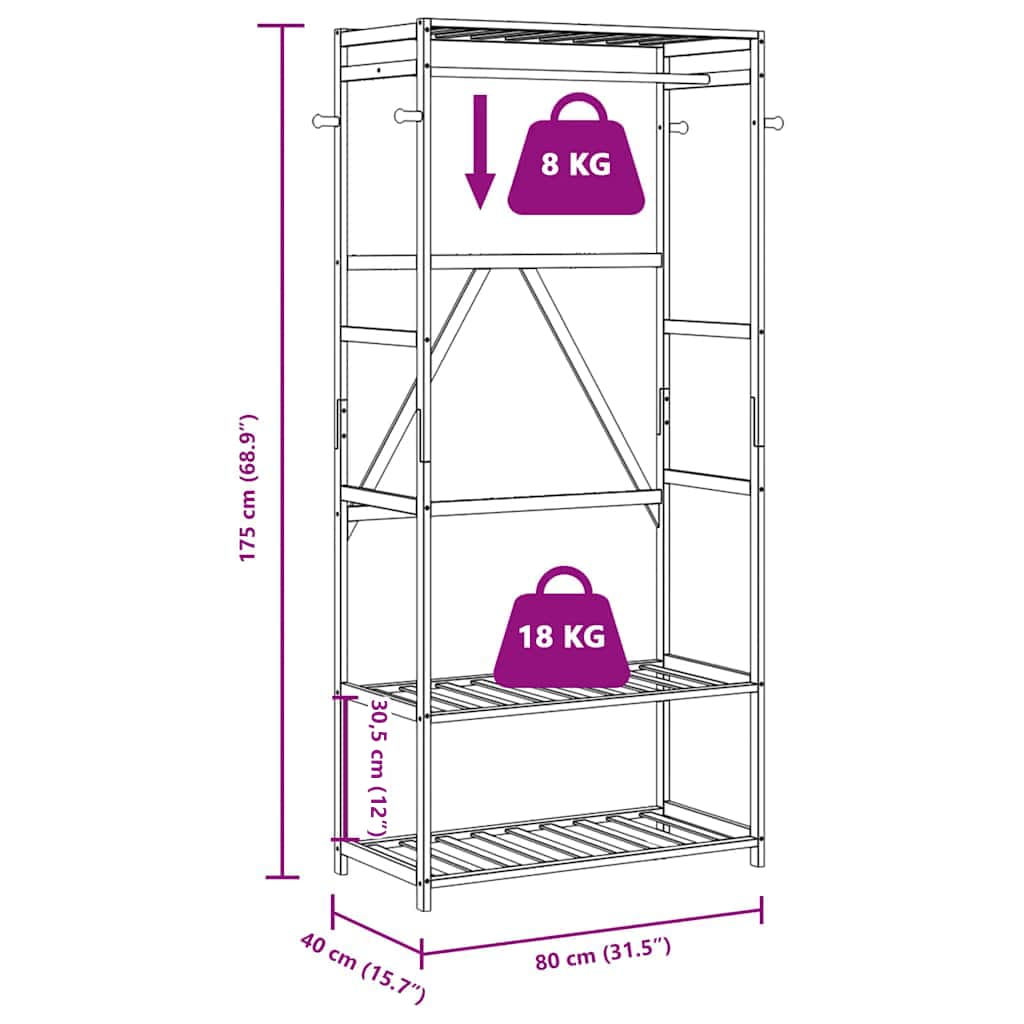 Clothes Rack with Shelves 31.5"x15.7"x68.9" Bamboo