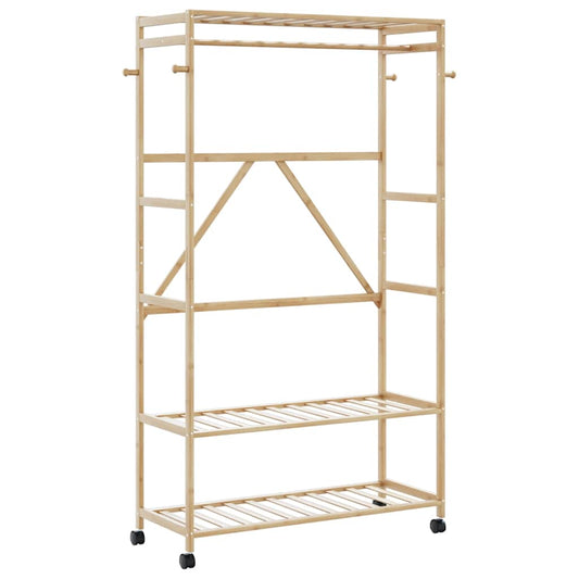 Clothes Rack with Shelves and Wheels 110x40x180 cm Bamboo