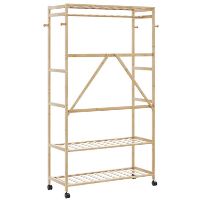 Clothes Rack with Shelves and Wheels 110x40x180 cm Bamboo