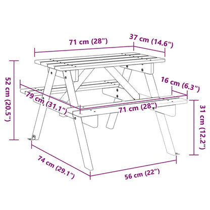Picnic Table for 4 Kids with Umbrella Hole Solid Wood Fir
