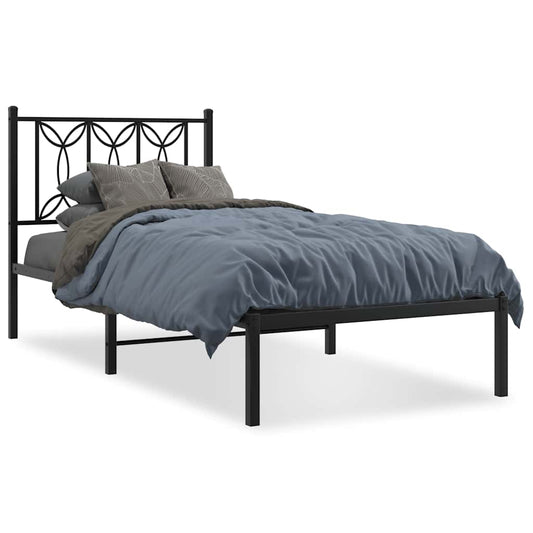 Metal Bed Frame without Mattress with Headboard Black 90x200cm