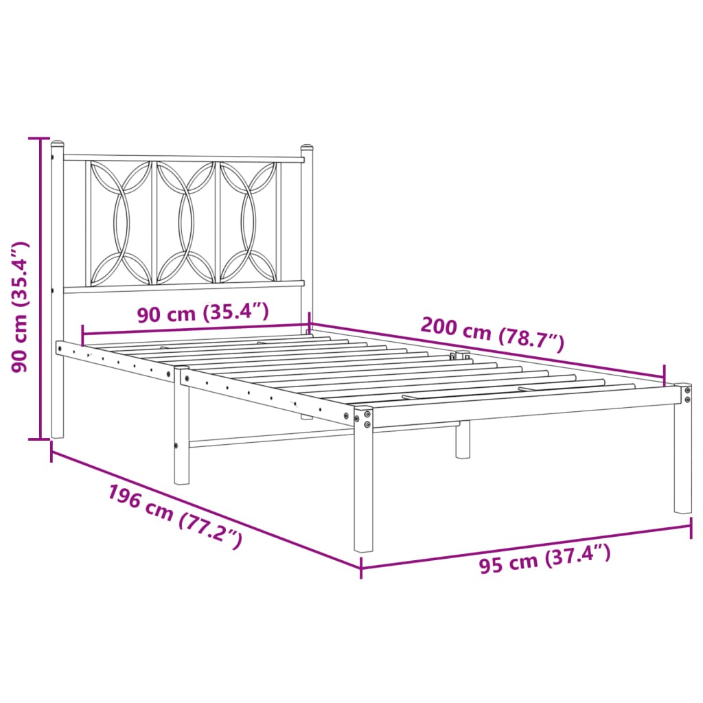 Bed Frame | Black | Steel | Single | Bed Frame | Rectangular | Modern