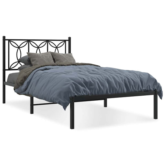 Metal Bed Frame without Mattress with Headboard Black 107x203cm