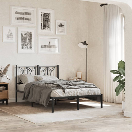 Metal Bed Frame without Mattress with Headboard Black 120x190cm