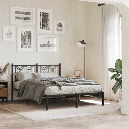 Metal Bed Frame without Mattress with Headboard Black 135x190cm