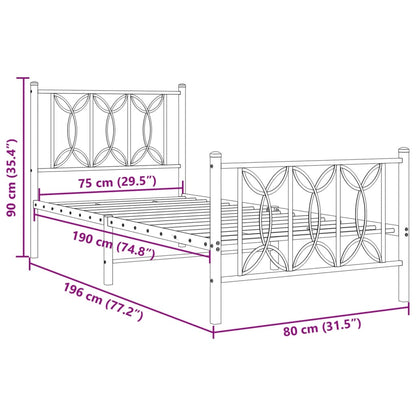 Metal Bed Frame without Mattress with Footboard Black 75x190cm