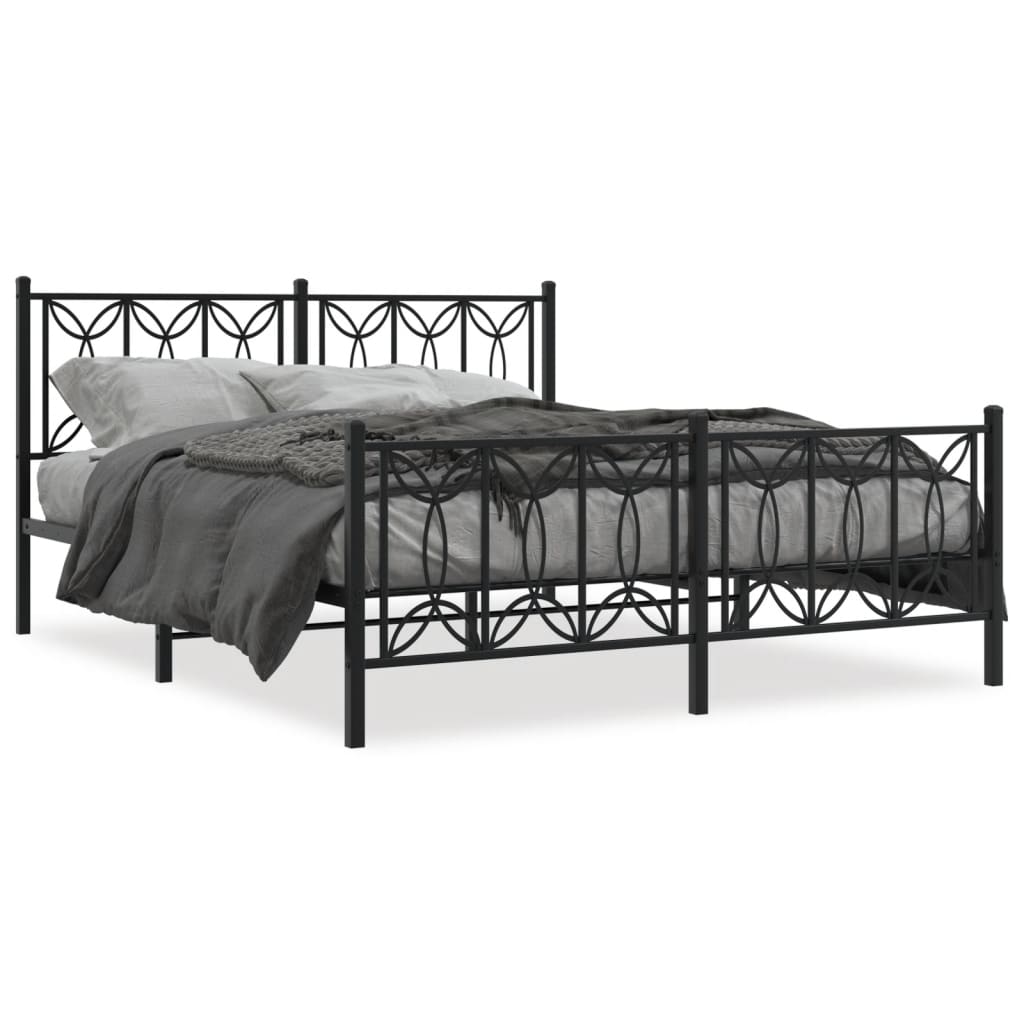 vidaXL Bed Frame Black Steel King Size Bed Frame Rectangular Modern