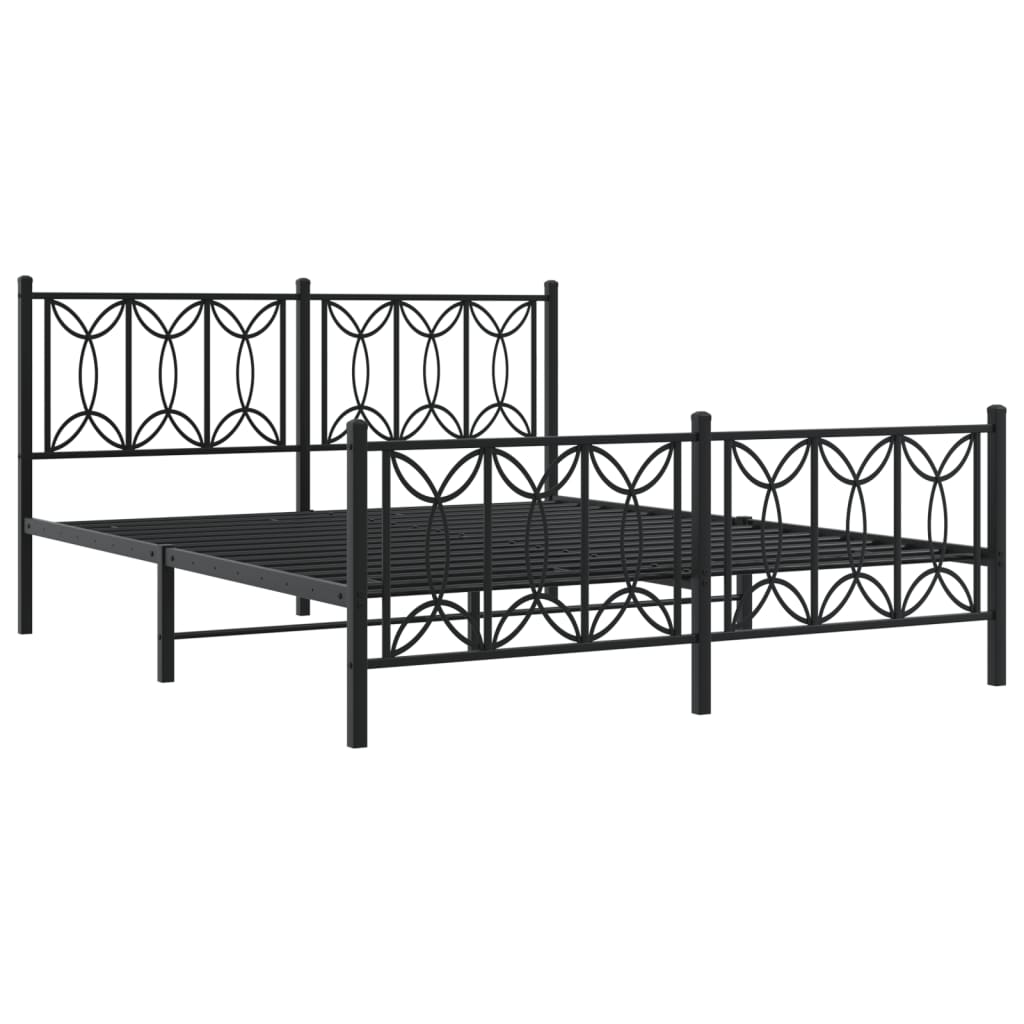 vidaXL Bed Frame Black Steel King Size Bed Frame Rectangular Modern