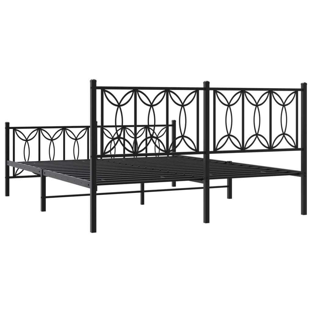 vidaXL Bed Frame Black Steel King Size Bed Frame Rectangular Modern