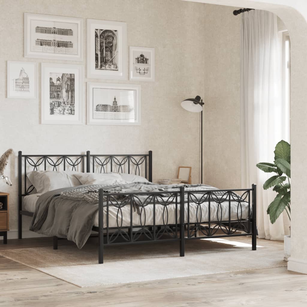 vidaXL Bed Frame Black Steel King Size Bed Frame Rectangular Modern