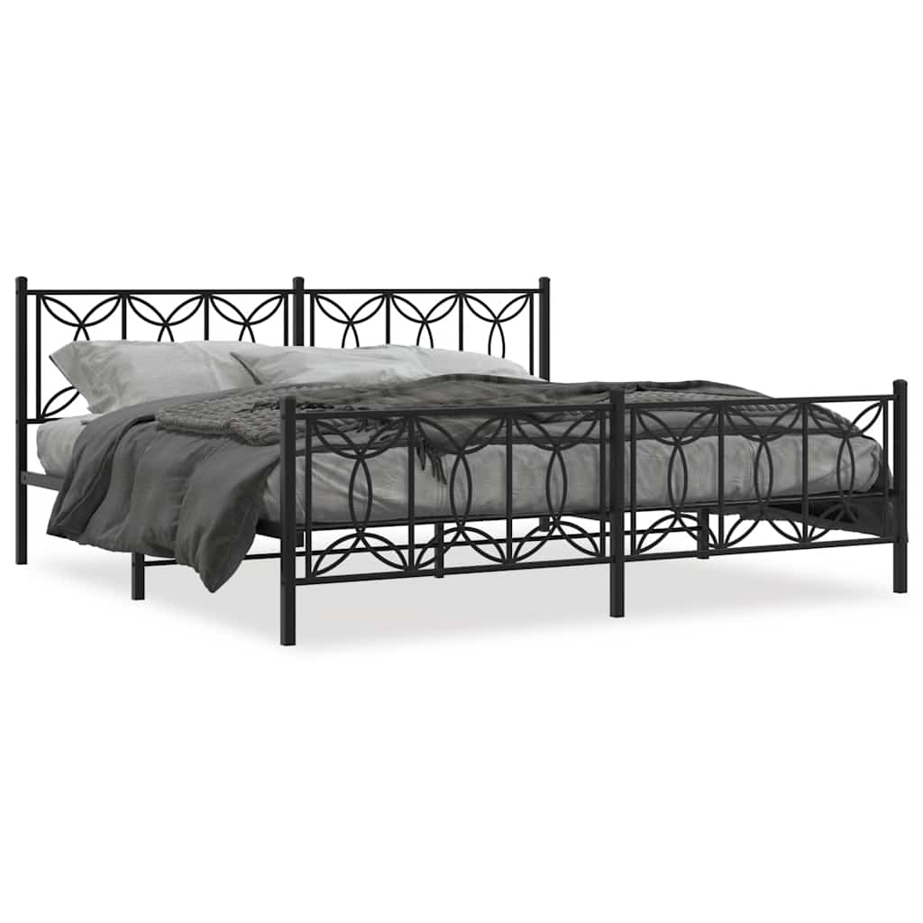 Metal Bed Frame without Mattress with Footboard Black 76"x79.9"