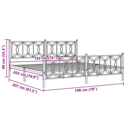Metal Bed Frame without Mattress with Footboard Black 76"x79.9"
