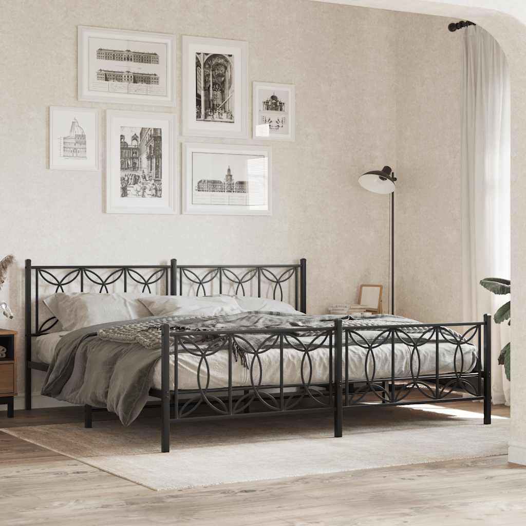 Metal Bed Frame without Mattress with Footboard Black 76"x79.9"