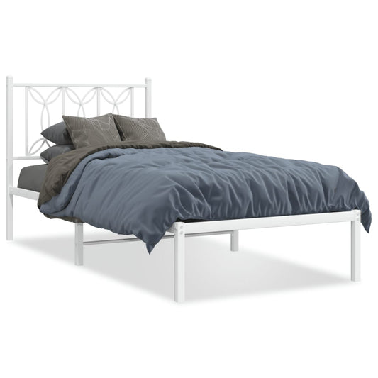 Metal Bed Frame without Mattress with Headboard White 90x200cm