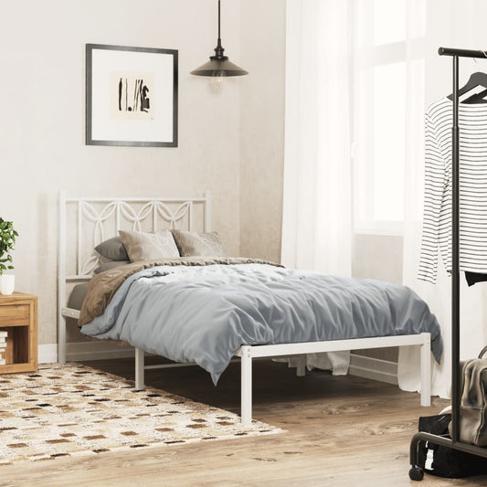 Metal Bed Frame without Mattress with Headboard White 90x200cm