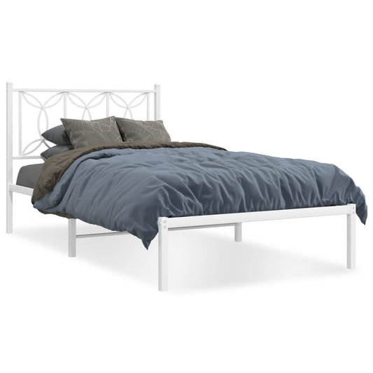 Metal Bed Frame without Mattress with Headboard White 107x203cm
