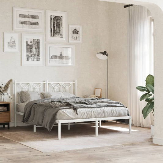 Metal Bed Frame without Mattress with Headboard White 135x190cm