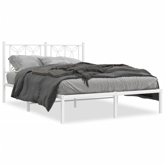 Metal Bed Frame without Mattress with Headboard White 140x190cm
