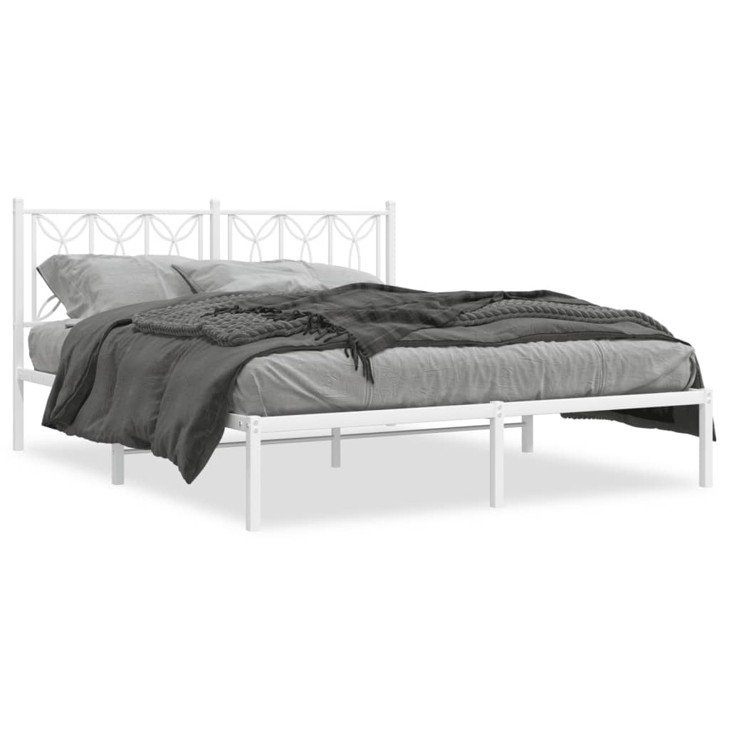 Metal Bed Frame without Mattress with Headboard White 59.1"x78.7