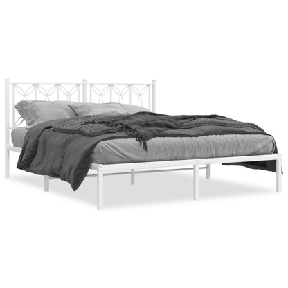 Metal Bed Frame without Mattress with Headboard White 59.1"x78.7